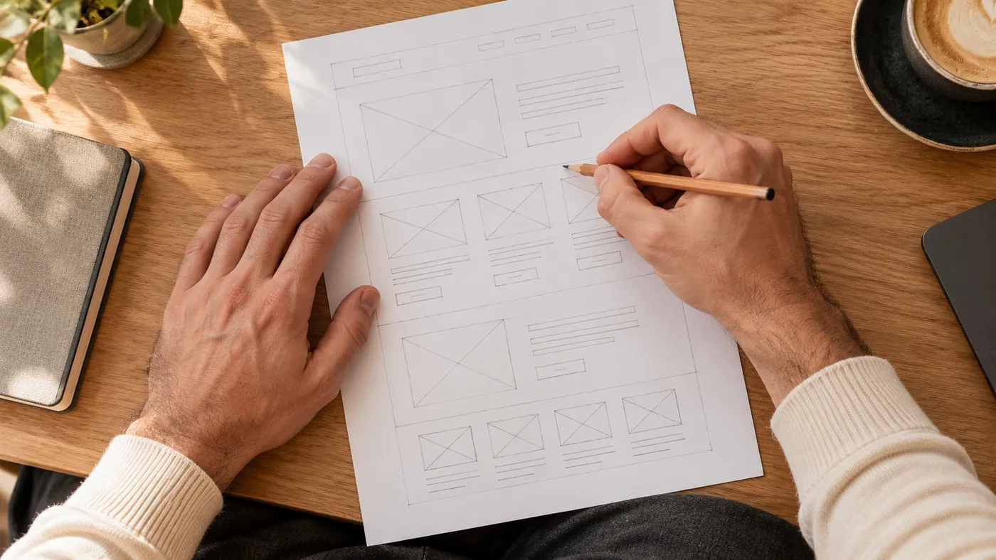 Sketching a website layout on paper